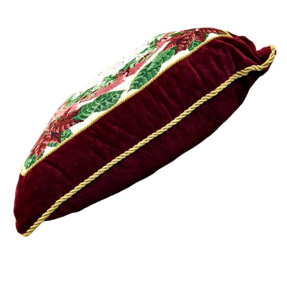 Platinum Couture Christmas Pillow Stitched Poinsettias Tapestry Velvet Gold Cord - Picture 5 of 10